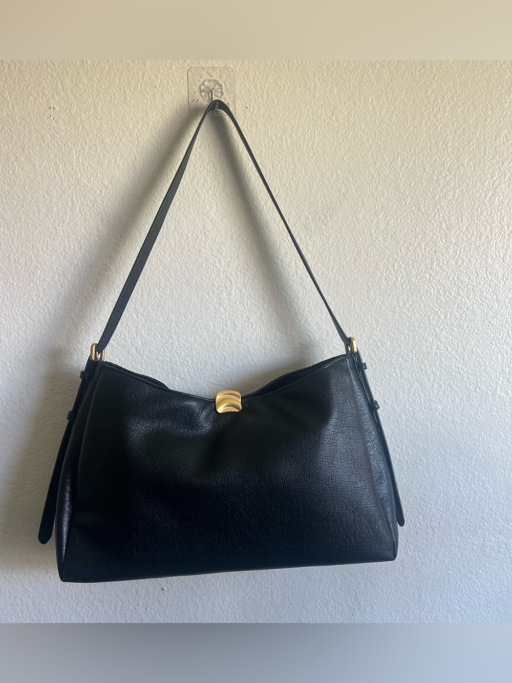 Anthropologie Foldover Slouchy Buckle Shoulder Bag Faux Leather Black NWT - Picture 9 of 16